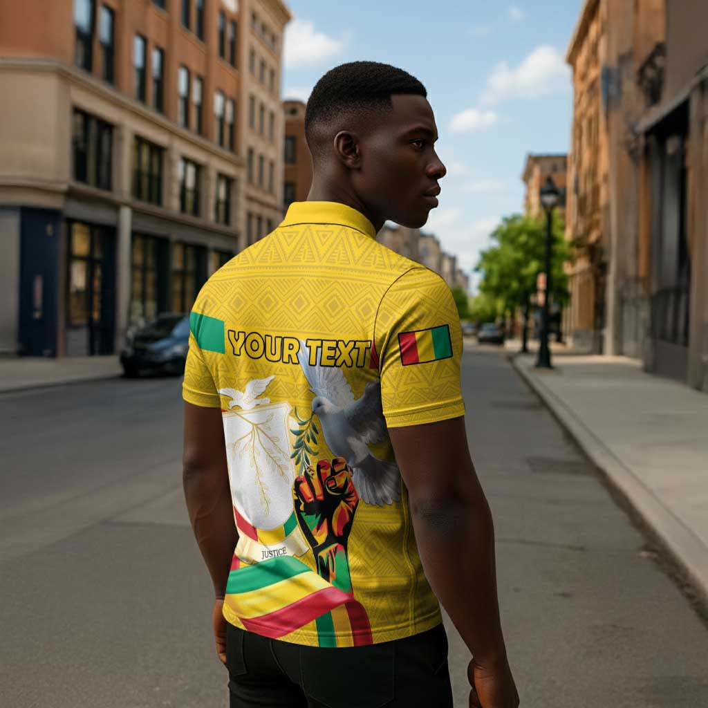 Personalized Guinea Independence Day Zipper Polo Shirt Coat Of Arms With African Pattern