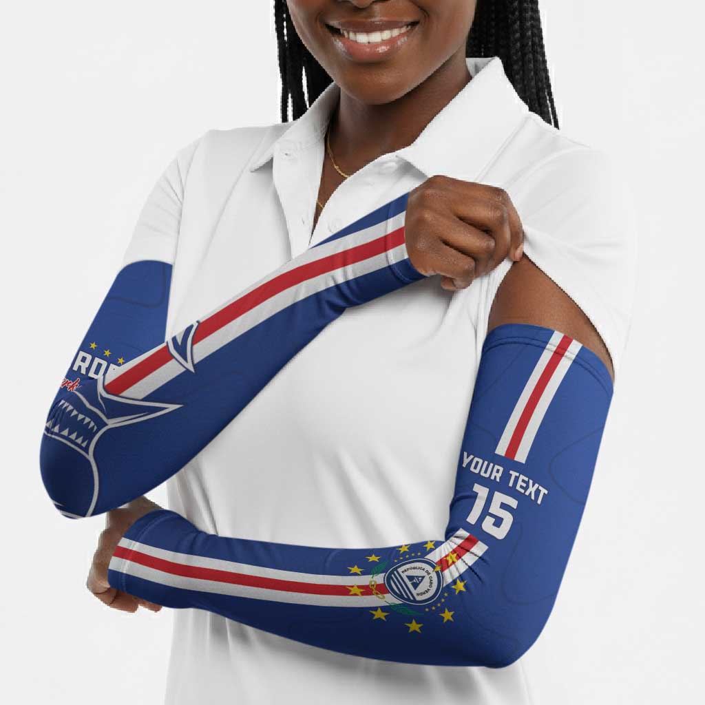 Custom Cape Verde Football Arm Sleeves Go Champions Blue Sharks