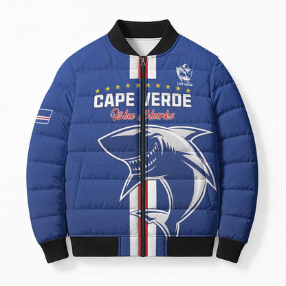 Custom Cape Verde Football Bomber Puffer Jacket Go Champions Blue Sharks