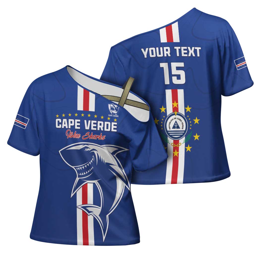 Custom Cape Verde Football Cross Shoulder Shirt Go Champions Blue Sharks