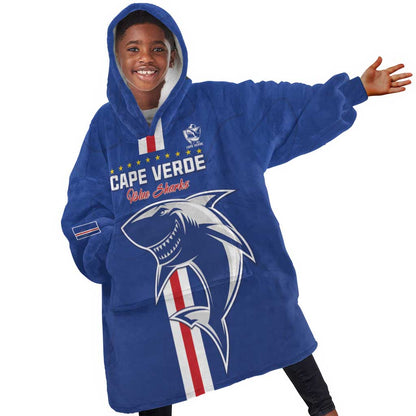 Custom Cape Verde Football Kid Wearable Blanket Hoodie Go Champions Tubaroes Azuis - African Pride