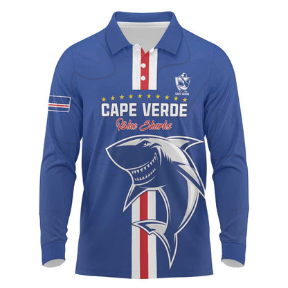 Custom Cape Verde Football Long Sleeve Polo Shirt Go Champions Tubaroes Azuis - African Pride