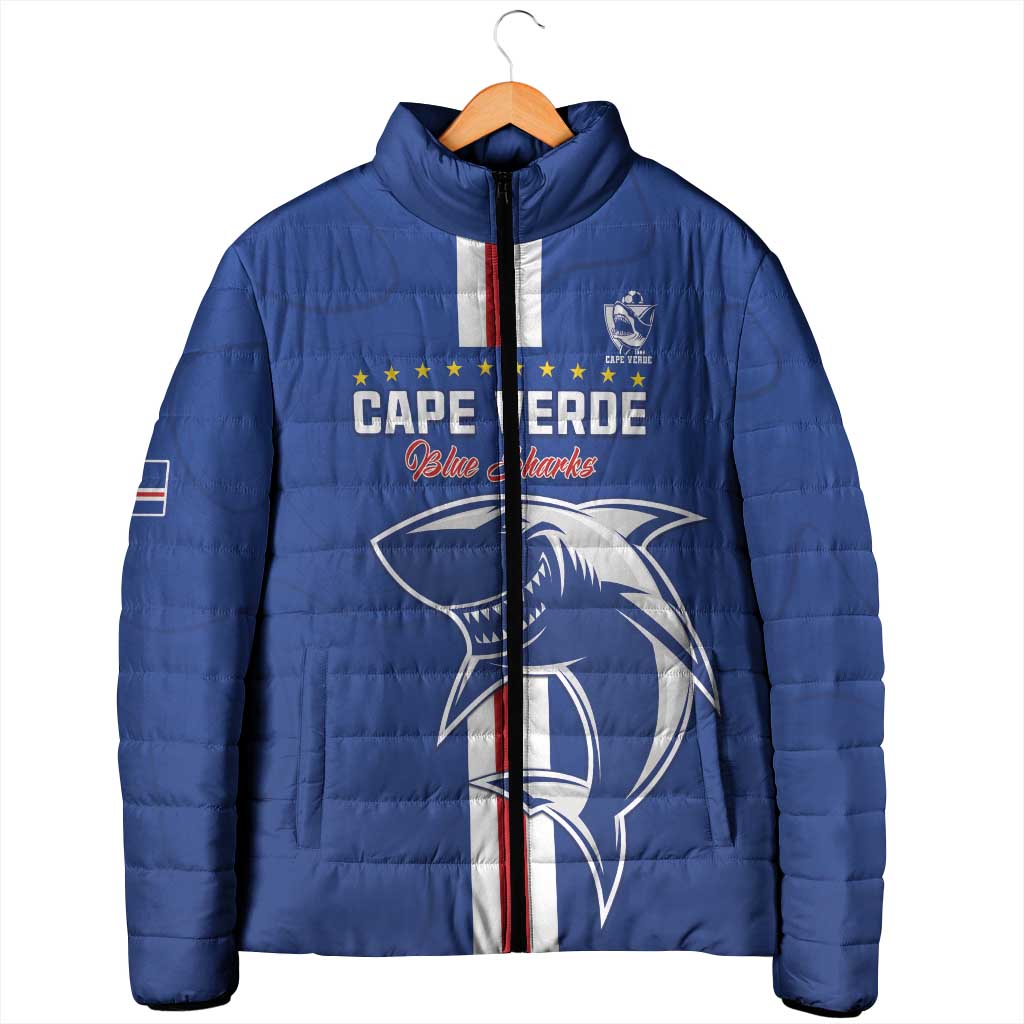 Custom Cape Verde Football Padded Jacket Go Champions Blue Sharks