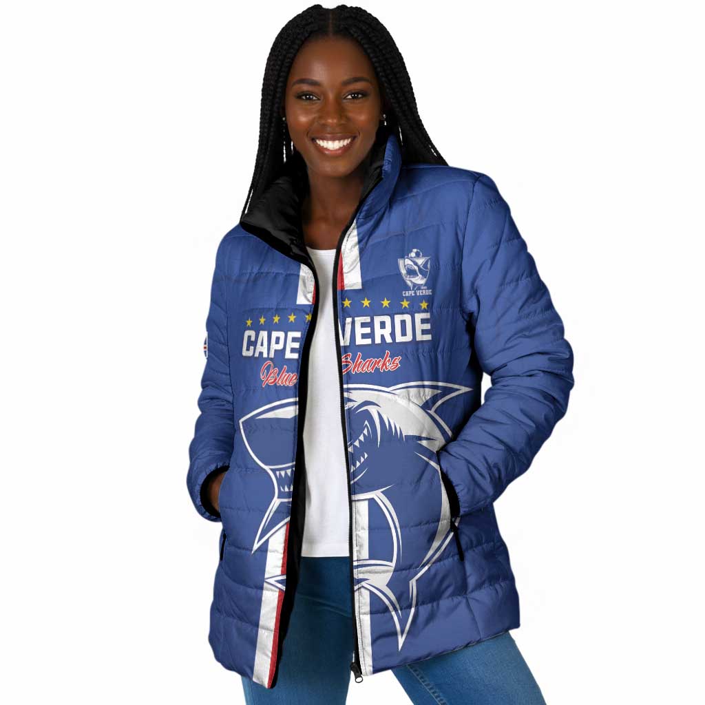 Custom Cape Verde Football Padded Jacket Go Champions Blue Sharks