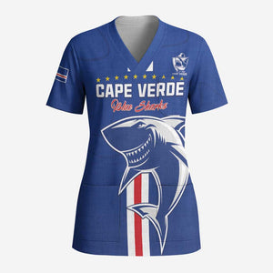 Custom Cape Verde Football Scrub Top Go Champions Tubaroes Azuis - African Pride