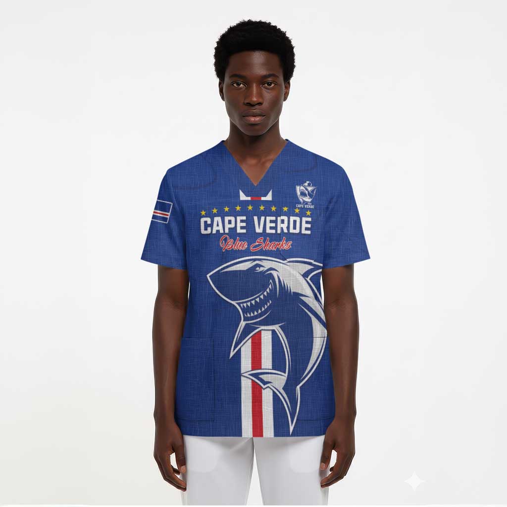 Custom Cape Verde Football Scrub Top Go Champions Tubaroes Azuis - African Pride