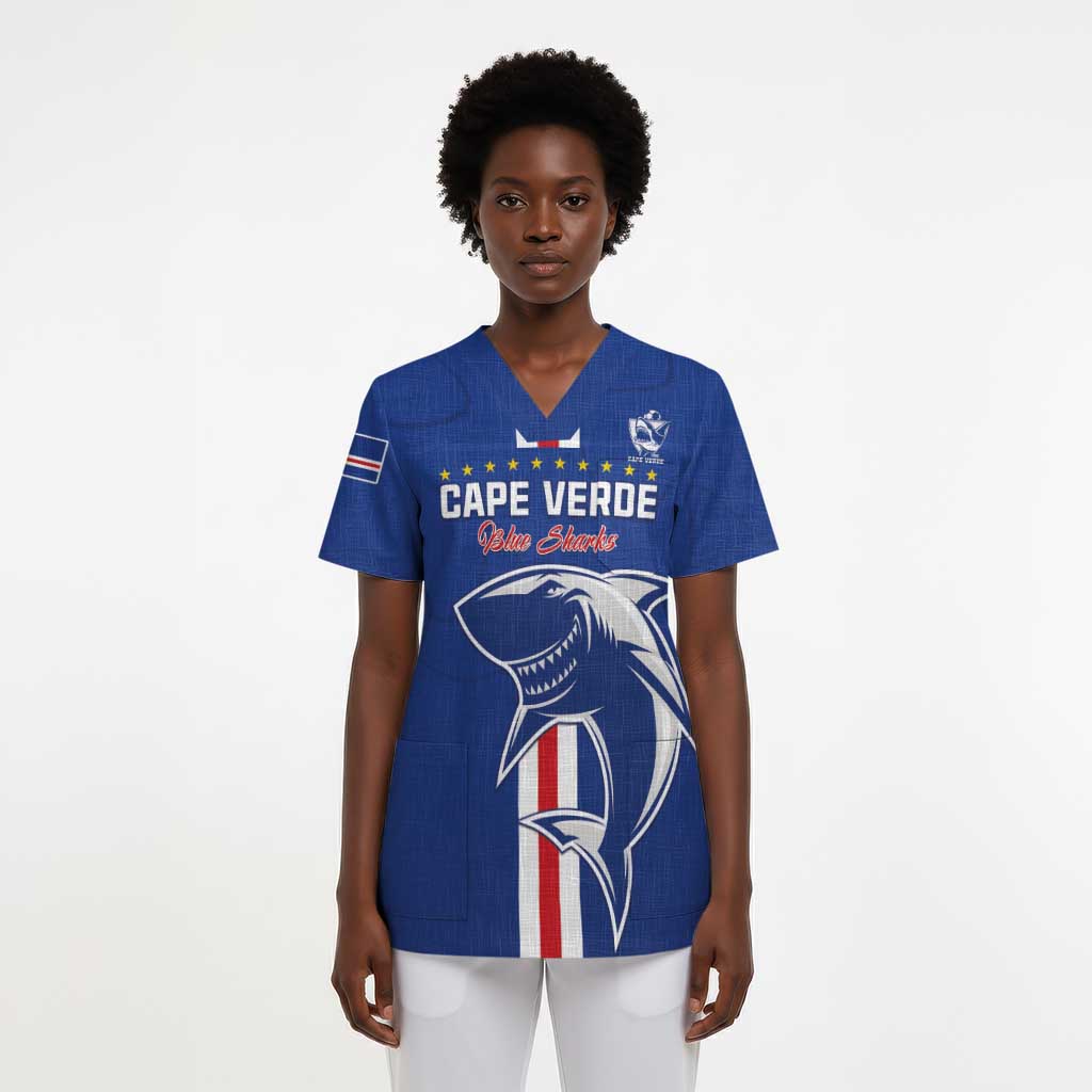 Custom Cape Verde Football Scrub Top Go Champions Tubaroes Azuis - African Pride