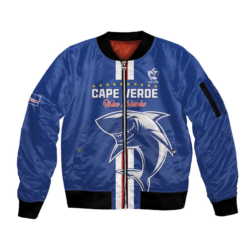 Custom Cape Verde Football Sleeve Zip Bomber Jacket Go Champions Tubaroes Azuis - African Pride