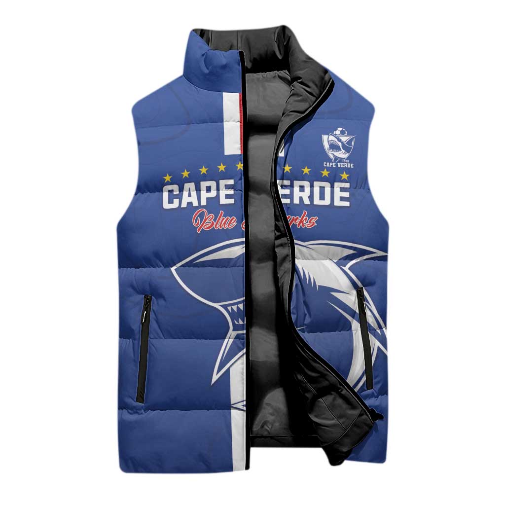 Custom Cape Verde Football Sleeveless Puffer Jacket Go Champions Blue Sharks