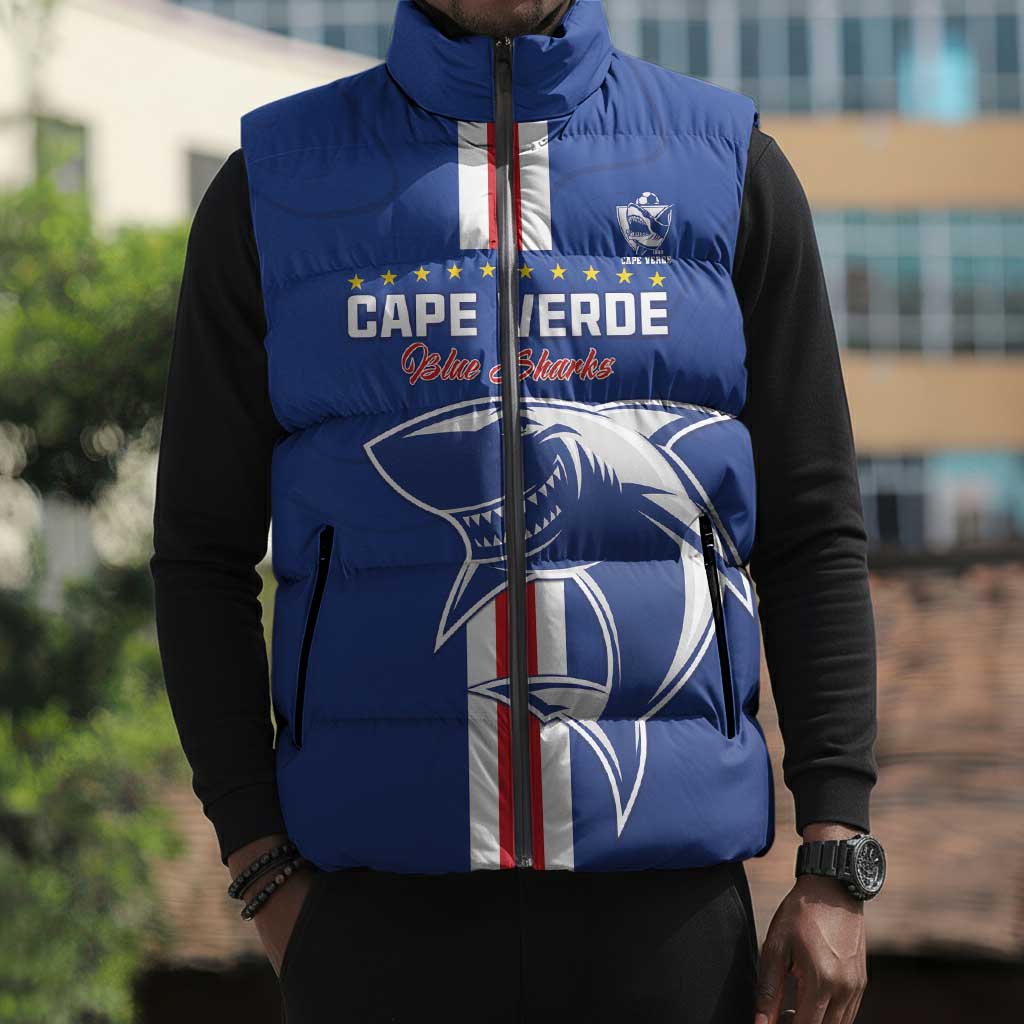 Custom Cape Verde Football Sleeveless Puffer Jacket Go Champions Blue Sharks