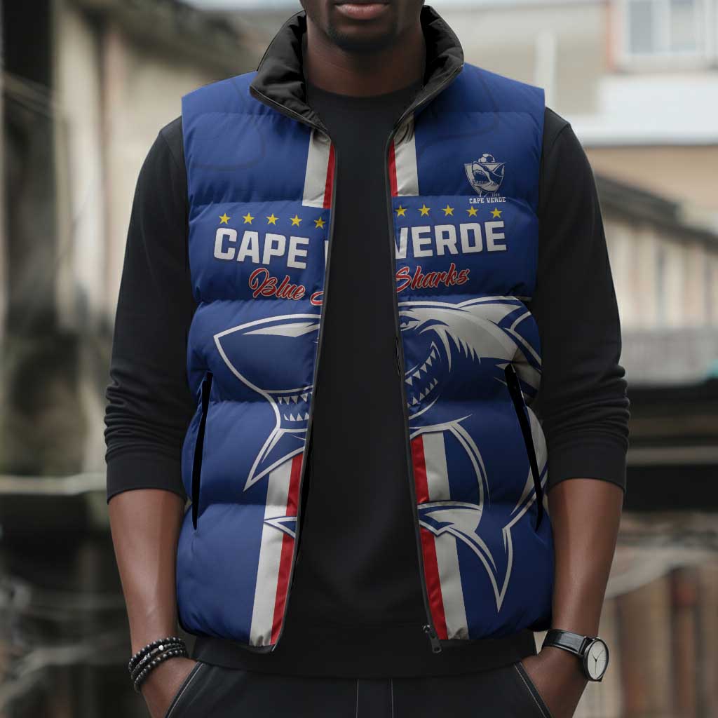 Custom Cape Verde Football Sleeveless Puffer Jacket Go Champions Blue Sharks