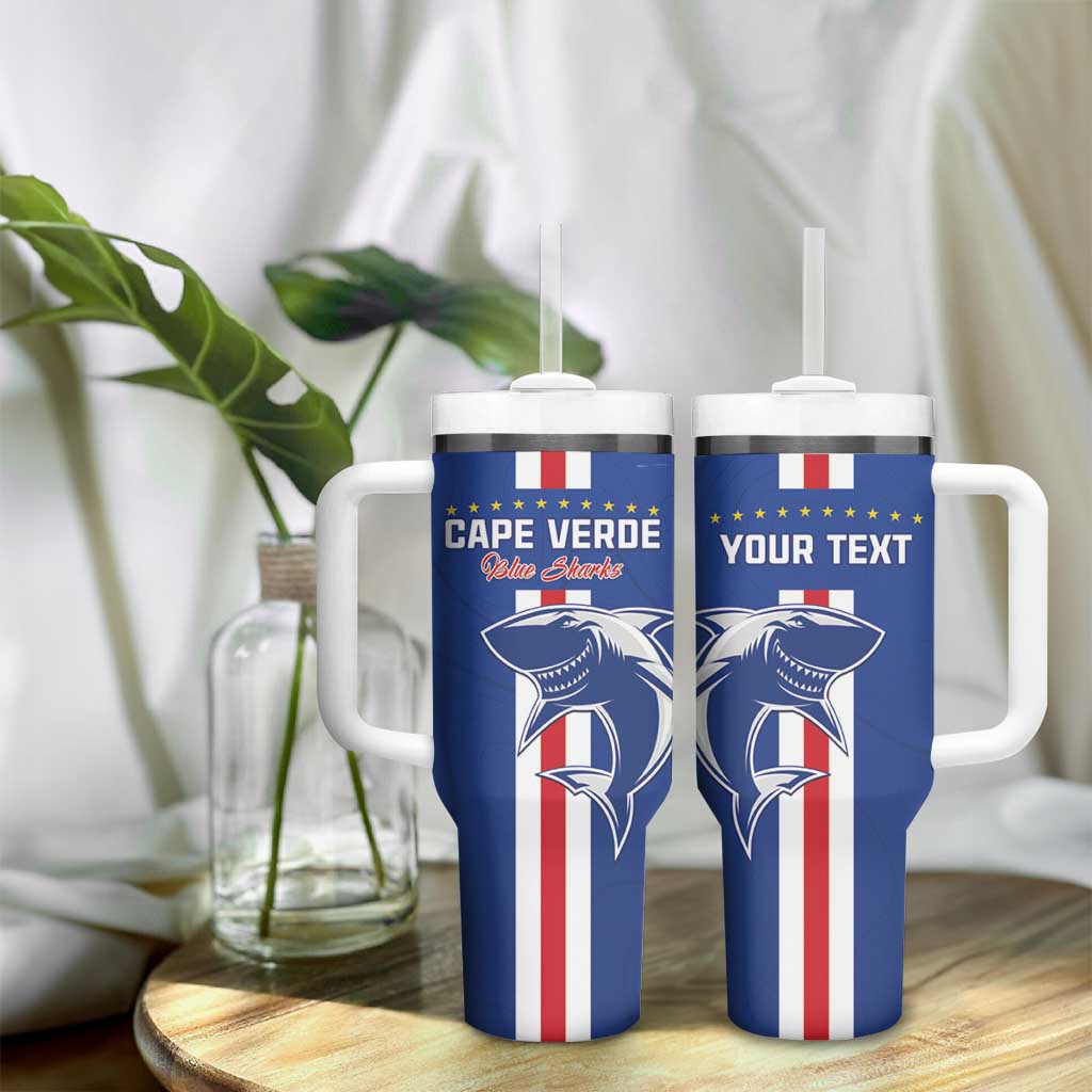 Custom Cape Verde Football Tumbler With Handle Go Champions Tubaroes Azuis - African Pride