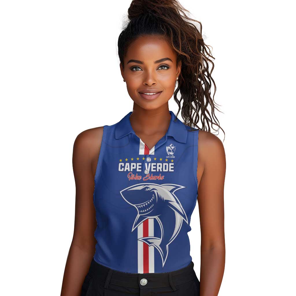 Custom Cape Verde Football Women Sleeveless Polo Shirt Go Champions Tubaroes Azuis - African Pride