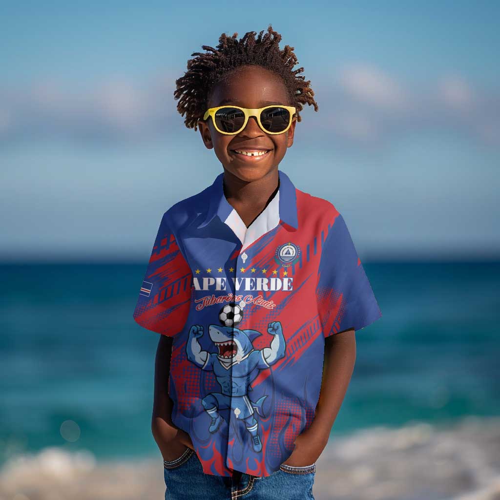 Custom Cape Verde Football Kid Hawaiian Shirt Blue Sharks - Pride of the Islands - African Pride