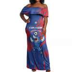 Custom Cape Verde Football Off Shoulder Maxi Dress Blue Sharks - Pride of the Islands - African Pride