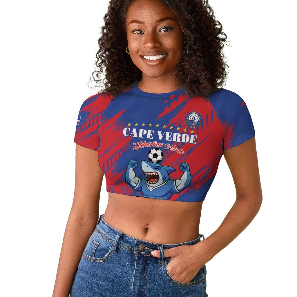 Custom Cape Verde Football Raglan Cropped T shirt Blue Sharks - Pride of the Islands - African Pride