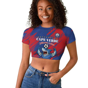 Custom Cape Verde Football Raglan Cropped T shirt Blue Sharks - Pride of the Islands - African Pride