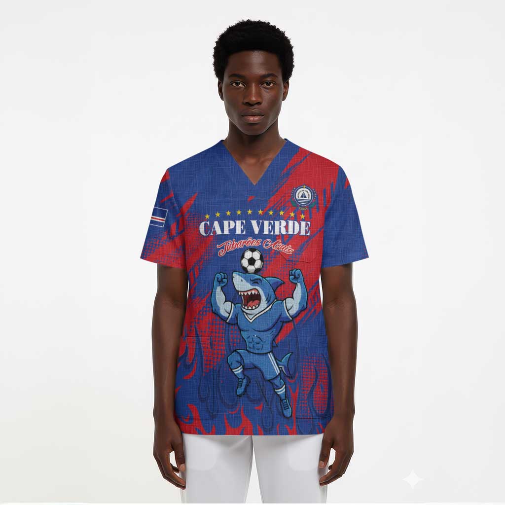 Custom Cape Verde Football Scrub Top Blue Sharks - Pride of the Islands - African Pride