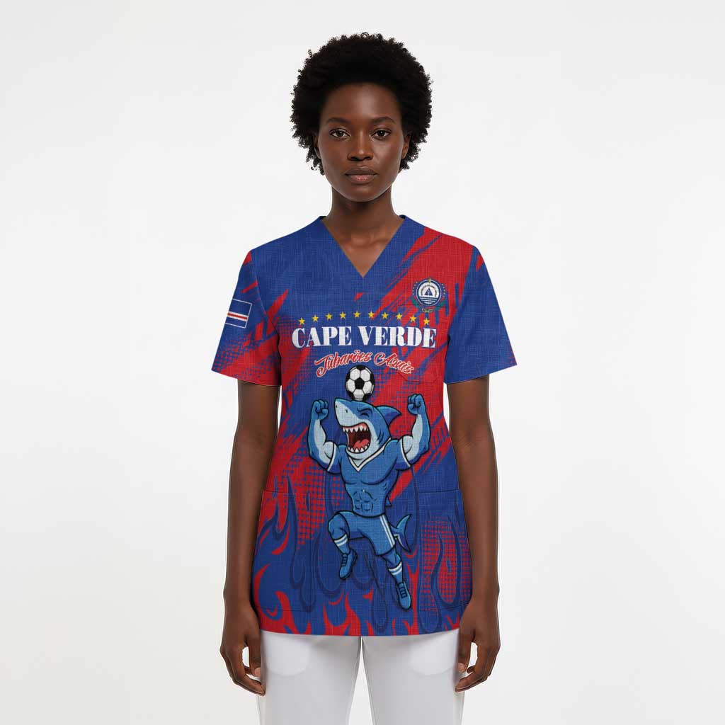 Custom Cape Verde Football Scrub Top Blue Sharks - Pride of the Islands - African Pride