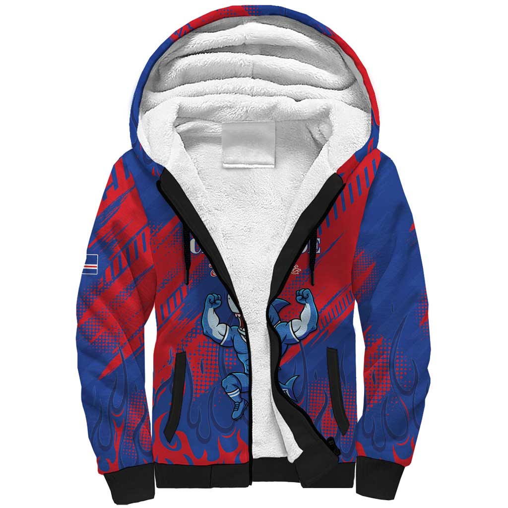 Custom Cape Verde Football Sherpa Hoodie Blue Sharks - Pride of the Islands - African Pride