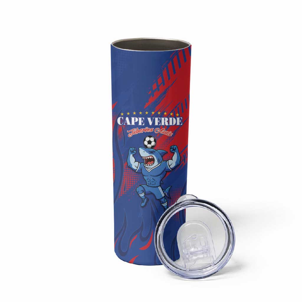Custom Cape Verde Football Skinny Tumbler Blue Sharks - Pride of the Islands - African Pride