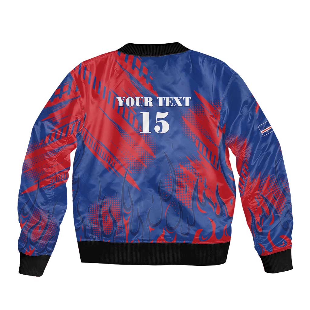 Custom Cape Verde Football Sleeve Zip Bomber Jacket Blue Sharks - Pride of the Islands - African Pride