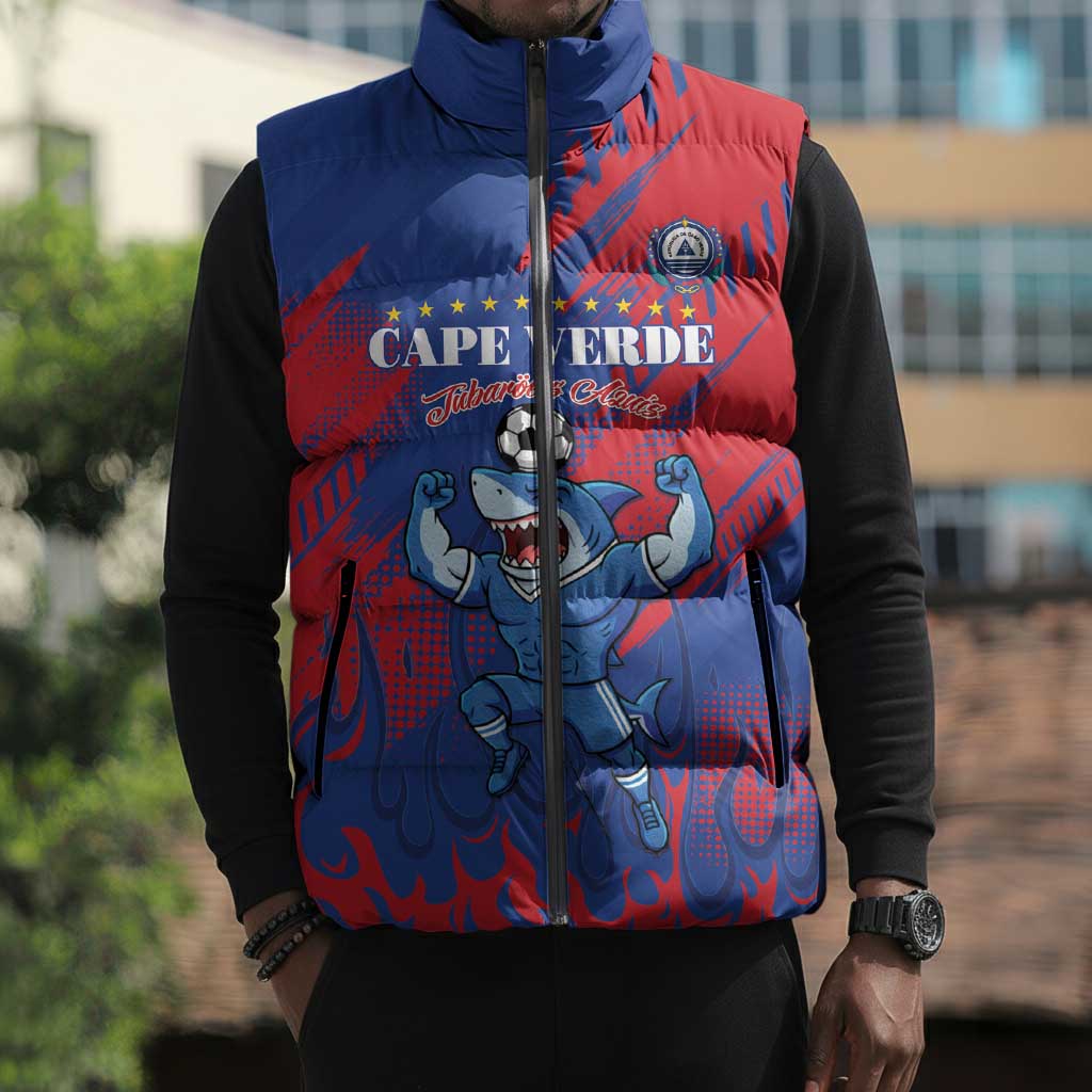Custom Cape Verde Football Sleeveless Puffer Jacket One Team One Victory