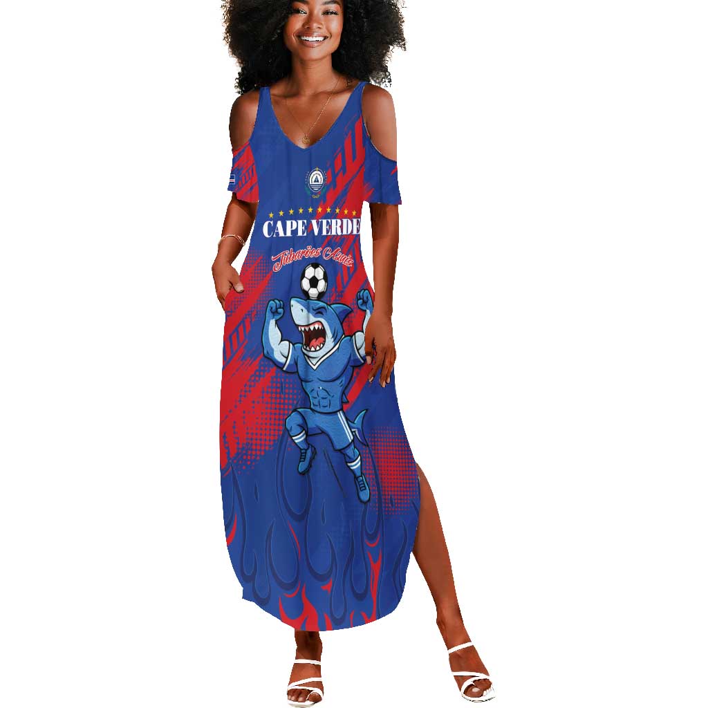Custom Cape Verde Football Summer Maxi Dress Blue Sharks - Pride of the Islands - African Pride