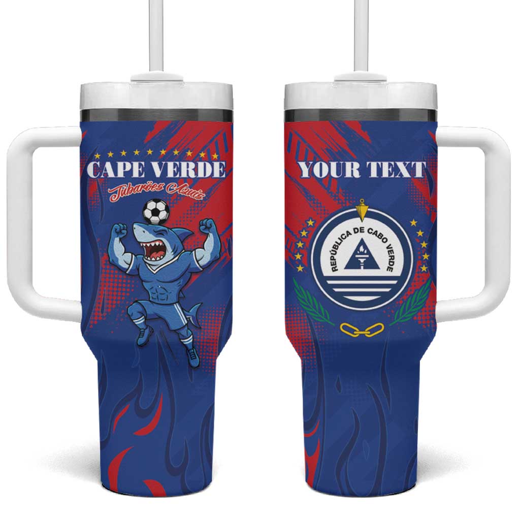 Custom Cape Verde Football Tumbler With Handle Blue Sharks - Pride of the Islands - African Pride