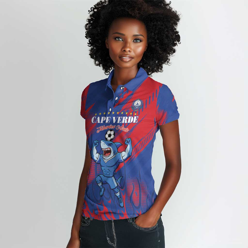 Custom Cape Verde Football Women Polo Shirt Blue Sharks - Pride of the Islands - African Pride