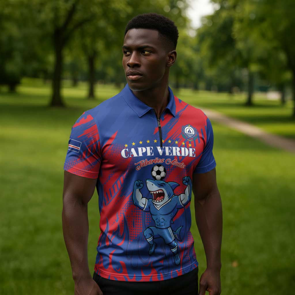 Custom Cape Verde Football Zipper Polo Shirt One Team One Victory