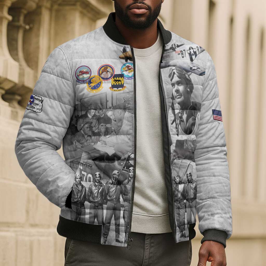 Red Tails Aviators Bomber Puffer Jacket WWII Heroes Tribute Retro Style