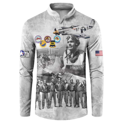 Red Tails Aviators Button Sweatshirt WWII Heroes Tribute Retro Style