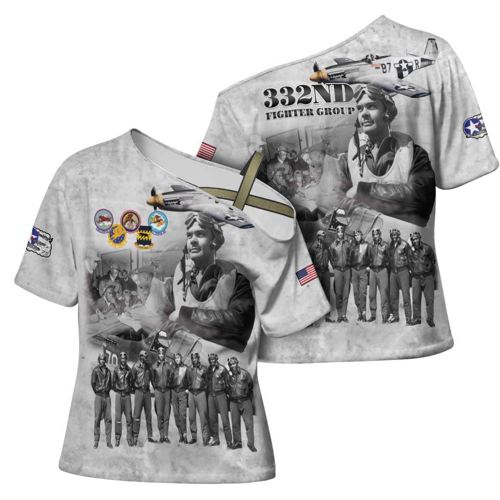 Red Tails Aviators Cross Shoulder Shirt WWII Heroes Tribute Retro Style