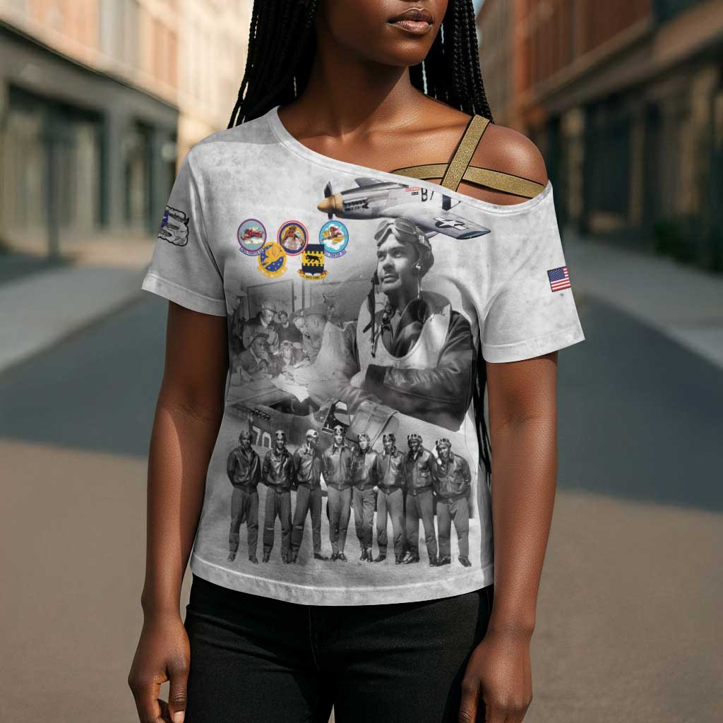 Red Tails Aviators Cross Shoulder Shirt WWII Heroes Tribute Retro Style