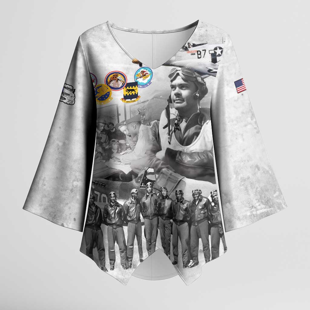 Red Tails Aviators Kimono Sleeve Blouse WWII Heroes Tribute Retro Style