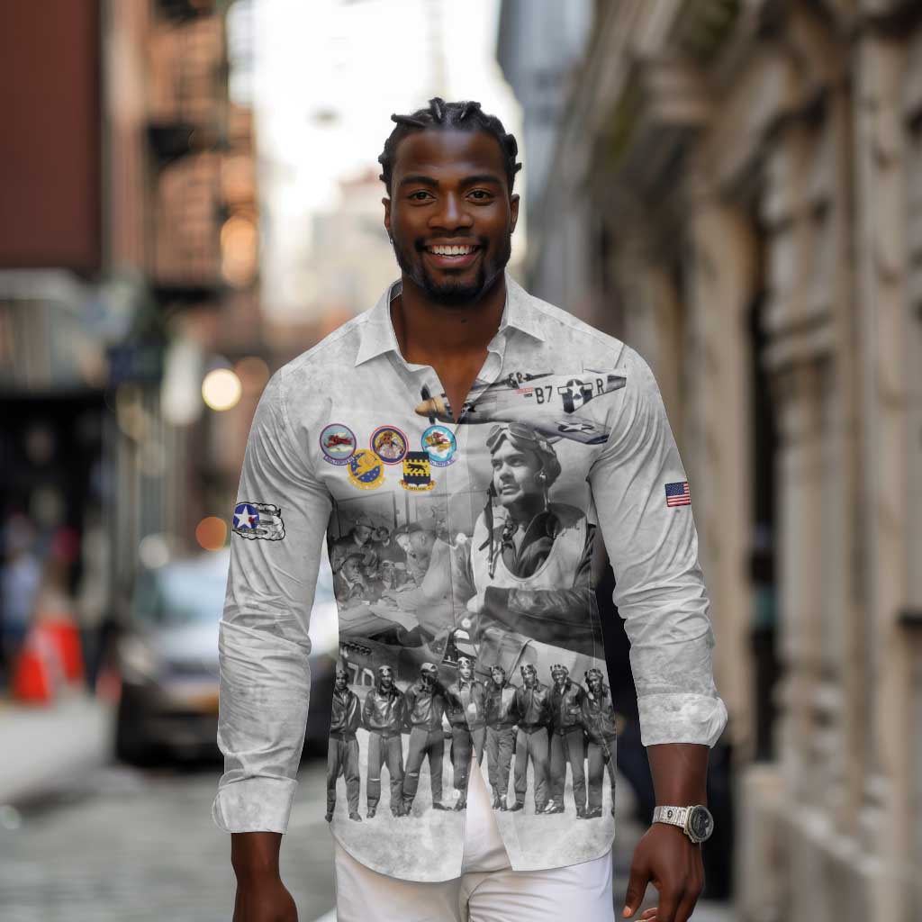 Legends of the Red Tails Long Sleeve Button Shirt Freedom Flyers Retro Style - African Pride