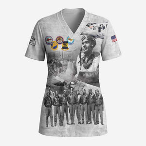 Legends of the Red Tails Scrub Top Freedom Flyers Retro Style - African Pride