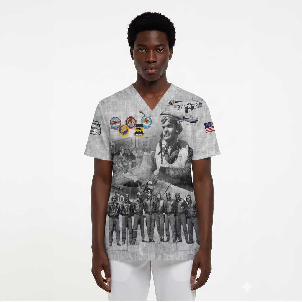 Legends of the Red Tails Scrub Top Freedom Flyers Retro Style - African Pride