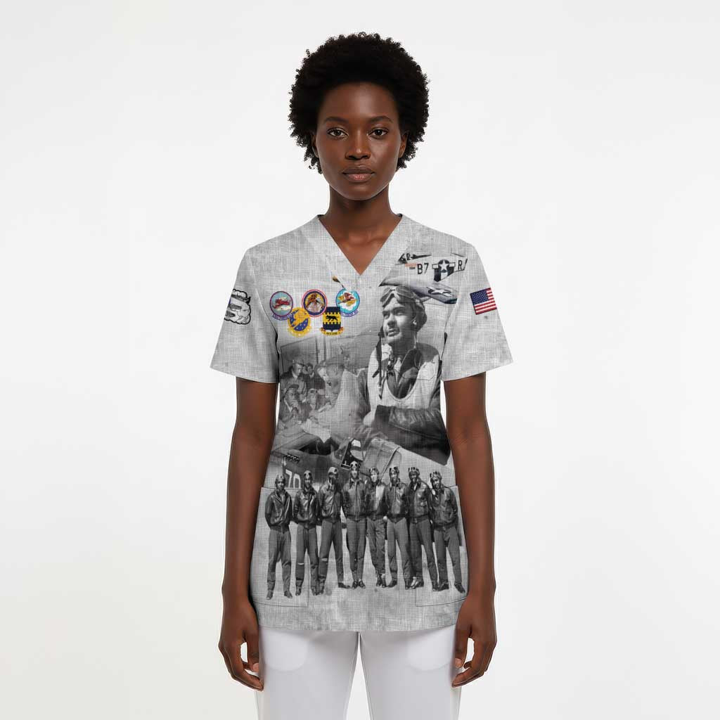 Legends of the Red Tails Scrub Top Freedom Flyers Retro Style - African Pride