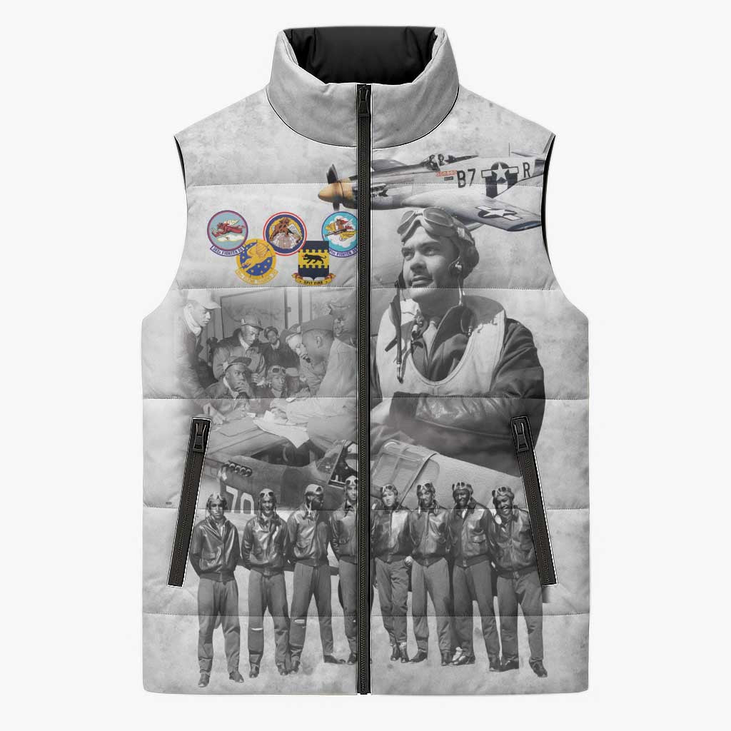 Red Tails Aviators Sleeveless Puffer Jacket WWII Heroes Tribute Retro Style