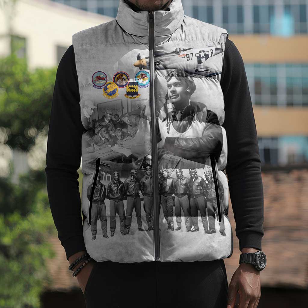 Red Tails Aviators Sleeveless Puffer Jacket WWII Heroes Tribute Retro Style
