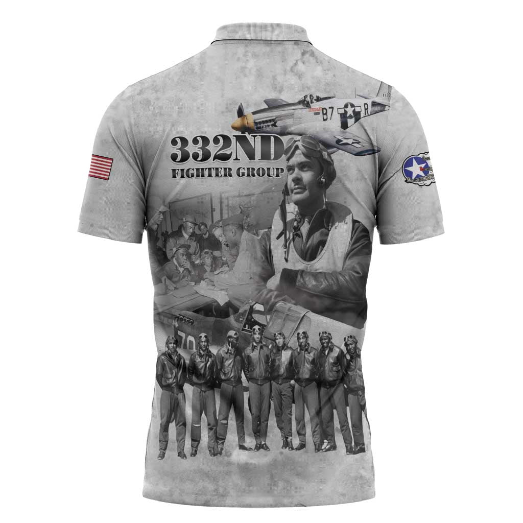 Red Tails Aviators Zipper Polo Shirt WWII Heroes Tribute Retro Style