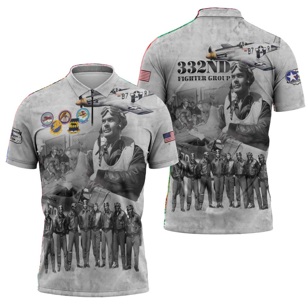 Red Tails Aviators Zipper Polo Shirt WWII Heroes Tribute Retro Style