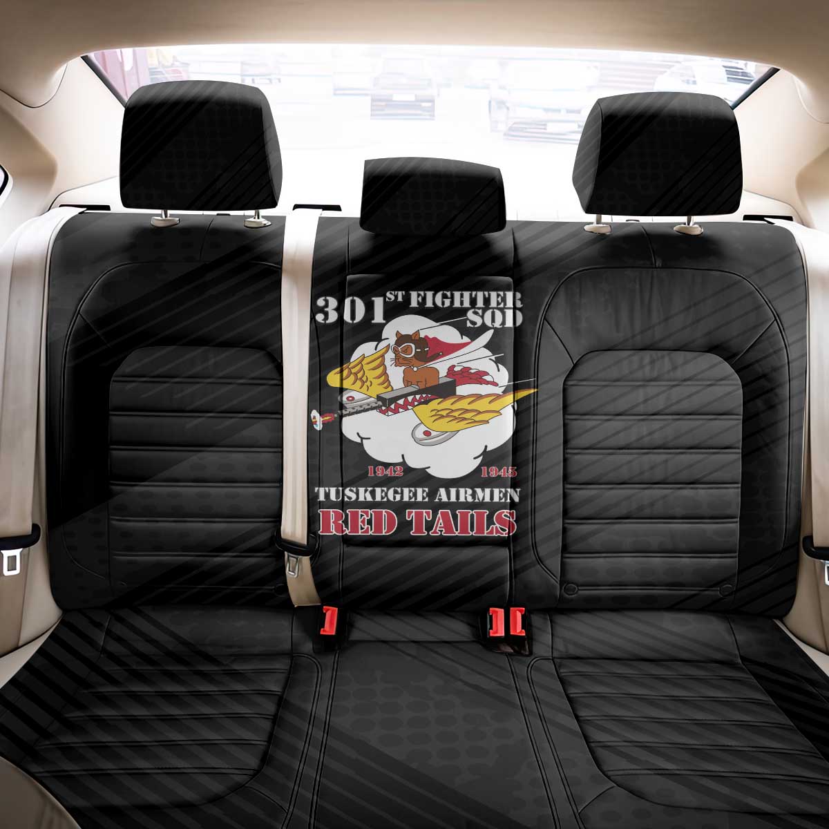 301st Fighter Squadron WWII Back Car Seat Cover Red Tails Heritage - Black - African Pride
