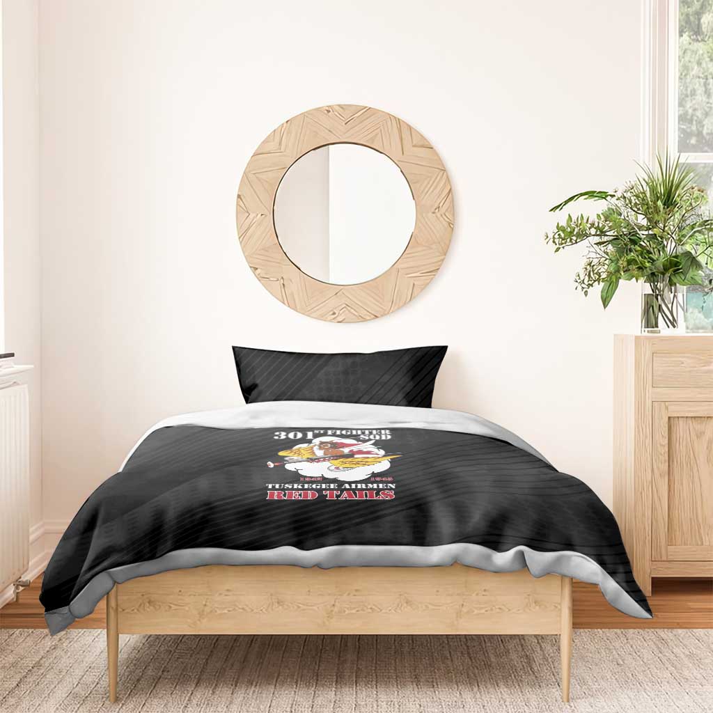 301st Fighter Squadron WWII Bedding Set Red Tails Heritage - Black - African Pride
