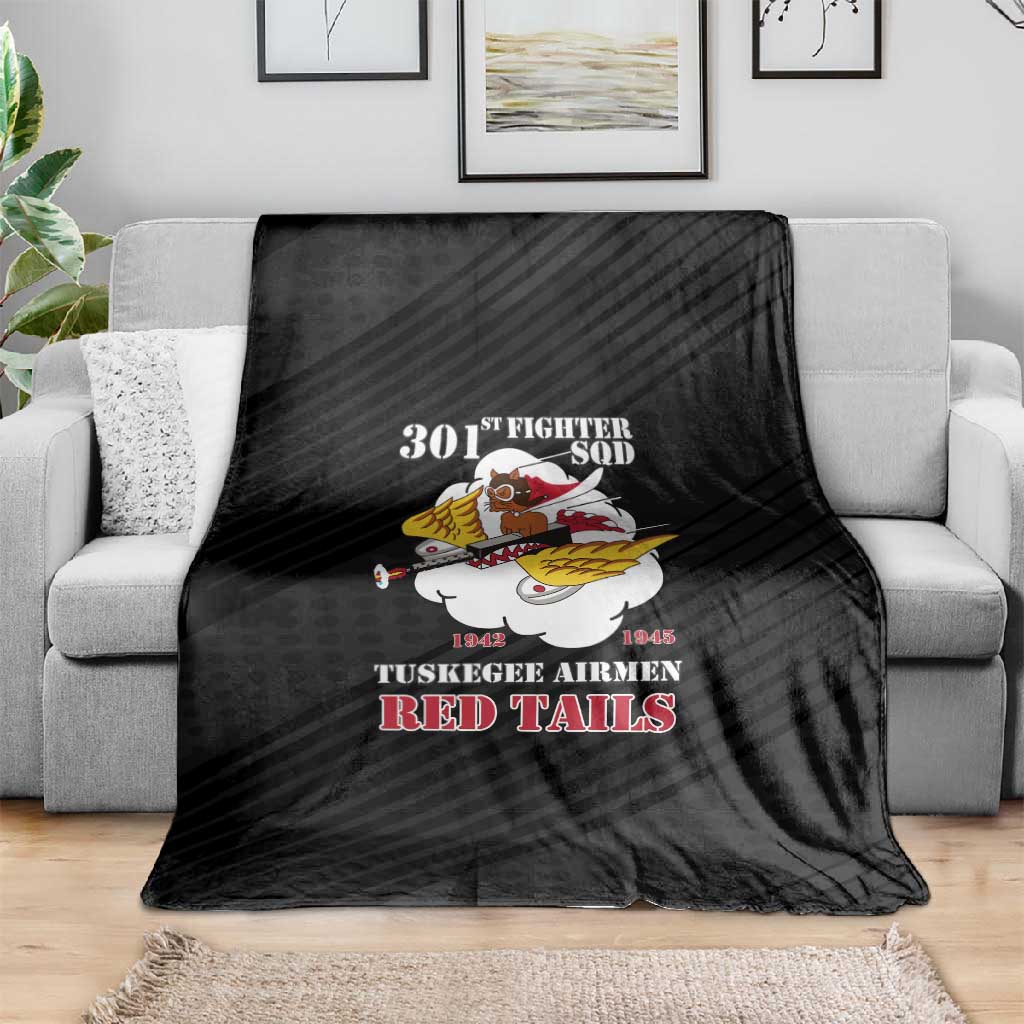 301st Fighter Squadron WWII Blanket Red Tails Heritage - Black - African Pride