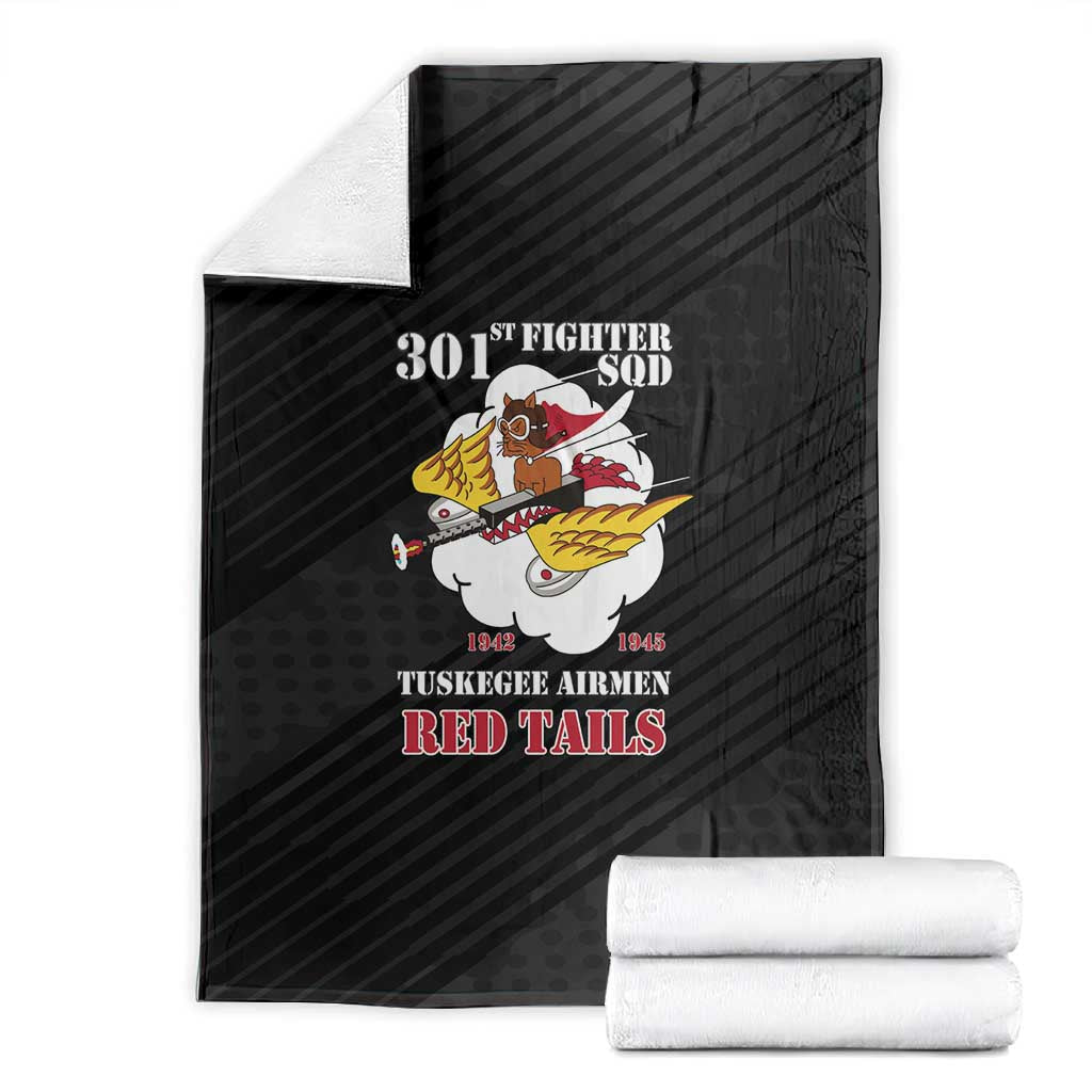 301st Fighter Squadron WWII Blanket Red Tails Heritage - Black - African Pride