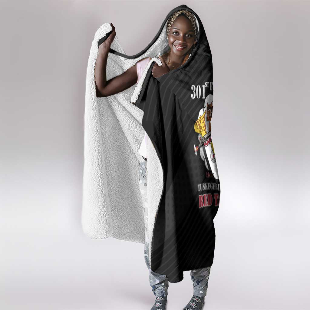 301st Fighter Squadron WWII Hooded Blanket Red Tails Heritage - Black - African Pride