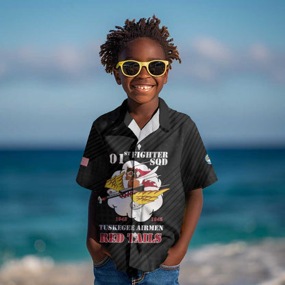 Personalized 301st Fighter Squadron WWII Kid Hawaiian Shirt Red Tails Heritage - Black - African Pride
